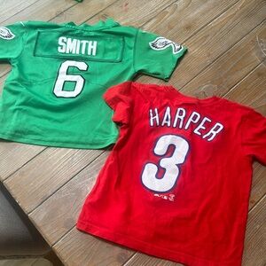 Size 4T Philadelphia Eagles Devonta Smith Jersey and Phillies Bryce Harper Tee